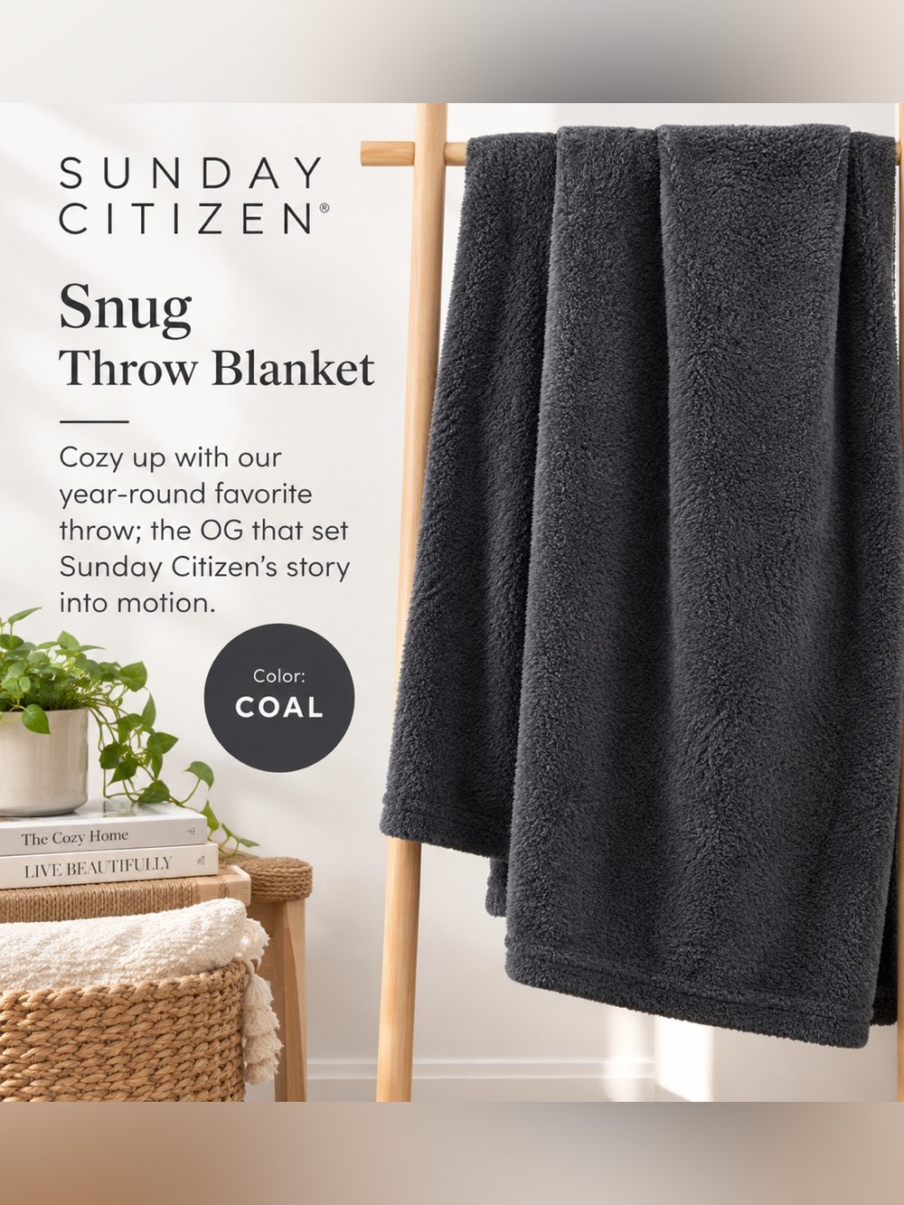 Sunday Citizen Snug Throw Blanket Coal Gray 75x52 Oversized Plush NWT